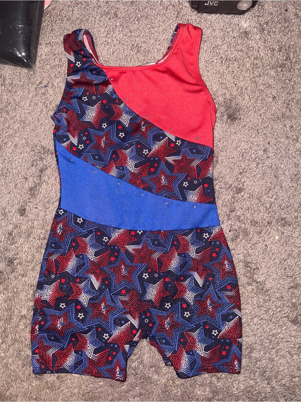 Girls' Red & Blue Star Print Gymnastics One-Piece Bodysuit